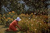 Richard Wheeler Whitney Famous Paintings - Gathering Flowers